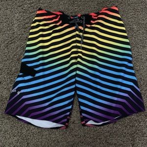 Hawk Mens Size 36 Swim Trunks Board Shorts Striped Multicolor